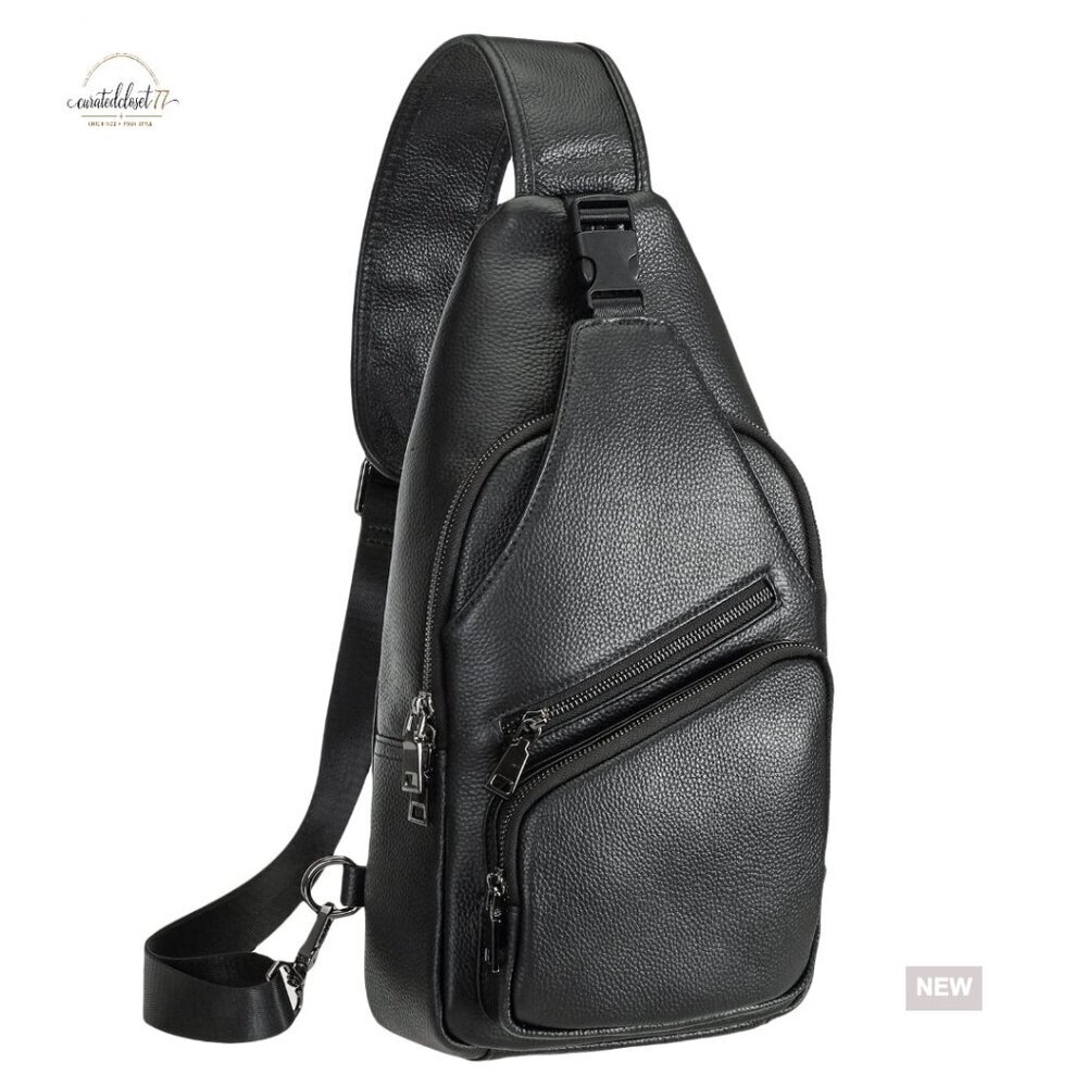 Italian Leather Sling Backpack Waterproof Anti-Theft Crossbody Daypack